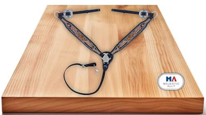 Majestic Ally Hand-Tooled Designer Padded Leather Horse Browband Headstall Breastcollar Set, Browband Headstall, Breastcollar (Breastcollar)
