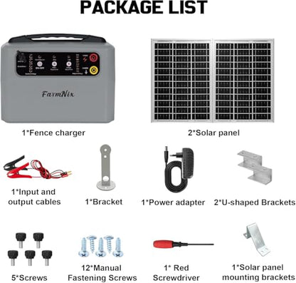 Solar Electric Fence Charger, 30 Mile 6-12KV 0.3-1.5J for Livestock