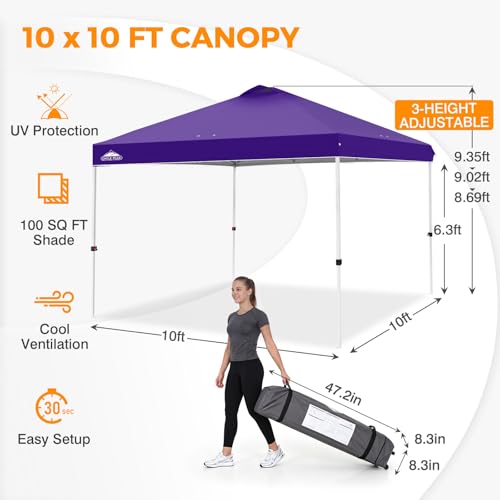 EAGLE PEAK 10x10 Pop Up Canopy Tent Easy Up Canopy Outdoor, Purple - color: Purple, size: 10x10