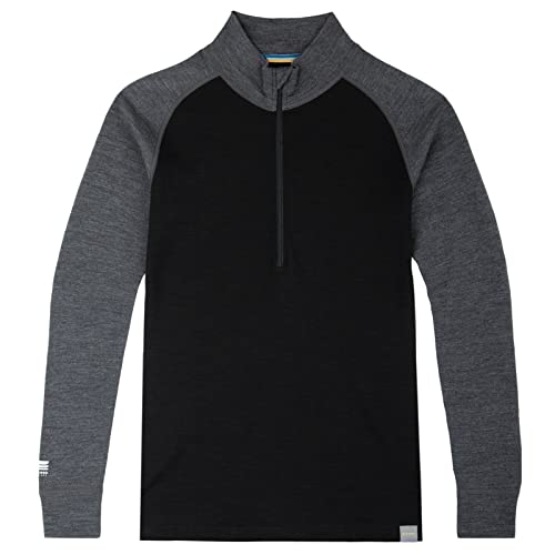 MERIWOOL Womens Base Layer 100% Merino Wool Midweight 250g Half Zip Sweater for Women - color: Gray Black, size: Medium