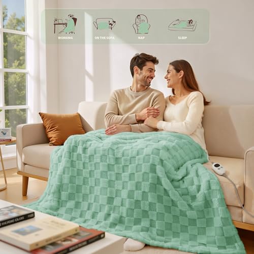 Templewet Heated Blanket Throw 50" x 60",Soft Electric Blanket,Green | Timer Settings,Auto Off,Sherpa Heated Throw Blanket,Machine Washable,Fast Heating for Sofa Bed Office Use,Gifts for Women - color: Sage Green