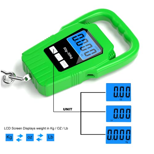 SKEAP Digital Fish Scale Hanging Scale Fishing Scale,110lb/50kg Luggage Scale,Upgrade Large Handle & Backlit LCD Display, Electronic Balance Digital Fishing Postal Scale,Green,Fishing Gifts for Men - color: Green