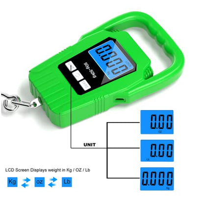 SKEAP Digital Fish Scale Hanging Scale Fishing Scale,110lb/50kg Luggage Scale,Upgrade Large Handle & Backlit LCD Display, Electronic Balance Digital Fishing Postal Scale,Green,Fishing Gifts for Men - color: Green