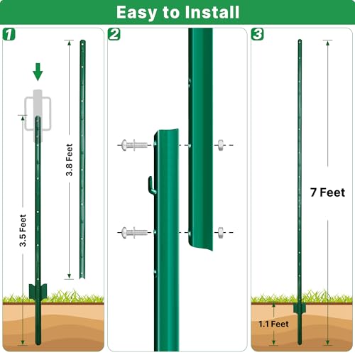ARIFARO Fence Posts 7 Feet, 10-Pack, Heavy Duty U Post, Metal Fence Post - color: Green 10 PCS, size: 7 FT Splicable