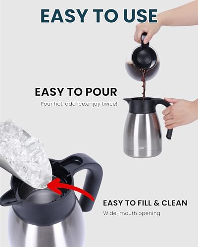 GiNT 34Oz Thermal Coffee Carafe, Insulated Stainless Steel Coffee Carafes for Keeping Hot/Double Walled Vacuum Coffee Carafe (Silver, 1L) - color: Silver, size: 34 Ounces