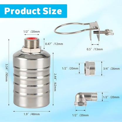 3 Pack Water Float Valve For Water Tank,1/2" to 3/4'' Fully Automatic Water Level Control Float Valve, 304 Stainless Steel Water Trough Float Valve For Water Tank Pool Livestock Troughs Distille - size: 3 Pack
