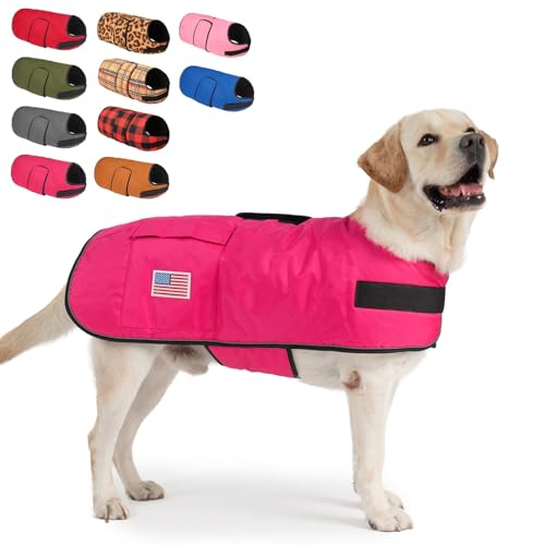 BEAUTYZOO Dog Winter Coat for X-Large Dogs, Waterproof Canvas Jackets - color: Rose Pink, size: XL(Chest Girth 34"-45", Back 24", Neck 24"-29")
