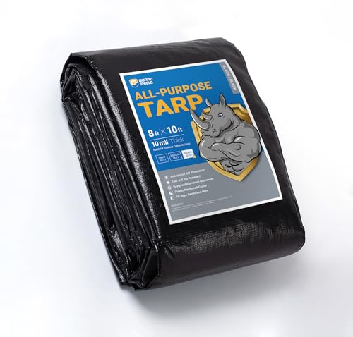 GUARD SHIELD Tarps Heavy Duty Waterproof 8x10 Feet Black Poly Tarp Cover Outdoor Thick UV Resistant Tarpaulin with Grommets 10mil - color: Black, size: 8x10