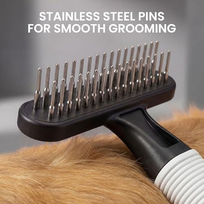 POODLIE Poodle Pet Dog Grooming Rake | Dematting Tool with Stainless Steel Shedding Comb for Pets | 2 Rows of Pins Gently Remove Loose or Tangled Hair from Undercoat (Black) - color: Black