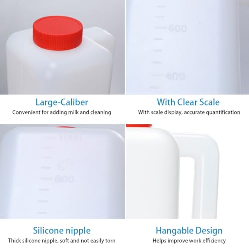 1000ml Lamb Feeding Bottle 2 Pack Hanging Goat Milk Feeder Bottles with Scale Livestock Nursing Bottle for Sheep Dogs Calf Fawns