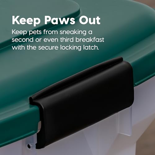 IRIS USA Remington WeatherPro Airtight Dog Food Storage Container, Up to 42 lbs, Attachable Wheels, For Dog Cat Bird and Other Pet Food Storage Bin, Keep Fresh, Translucent Body, Green - size: 42 lbs