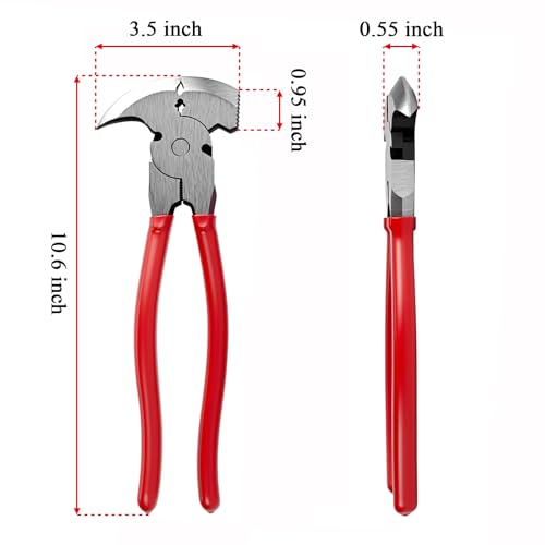 Elsjoy 10.6 Inch Fencing Plier, Heavy Duty Fence Plier Tool, Barbed Wire Fence Cutter, Nail Puller