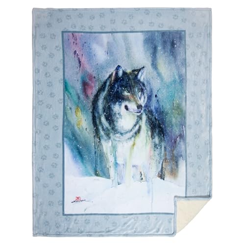 Carstens, Inc. Dean Crouser Plush Sherpa Fleece Oversized Throw Blanket 54" x 68", Alpha Wolf - color: Alpha Wolf