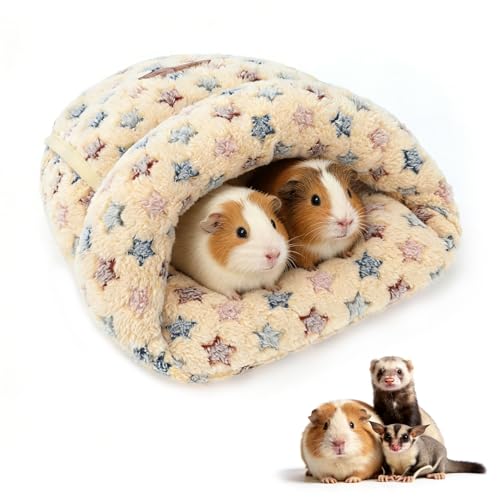 YUEPET Guinea Pig Bed, Warm Fleece Slipper Cuddle Cave, Brown Star - color: Brown Star, size: 1PCS