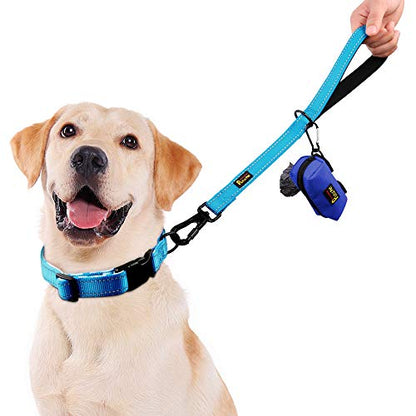 PLUTUS PET Short Training Dog Leash with Padded Handle for Medium Large Big Dogs,18 Inch Heavy Duty Strong Traffic Leash with Carabiner Clip for Climbing Walking or Guiding Blind（18”，Blue | Reflective, Heavy Duty Strong Nylon, Traffic Leash with Carabiner