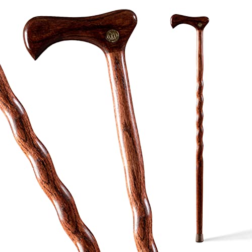 Brazos Handcrafted Wood Walking Cane, Twisted Oak, Traditional Style Handle, for Men & Women, Made in The USA, 37" - color: Red