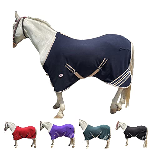 Majestic Ally Anti Pill Fleece Horse Blanket /Sheet with Silver Braided Rope (Navy, 74) - color: Navy, size: 74
