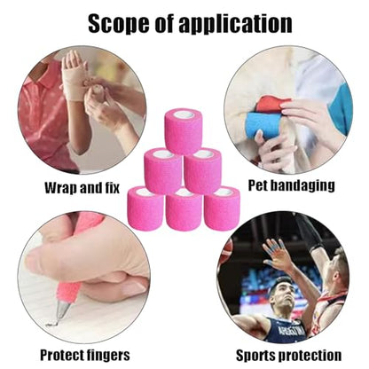 2 Inches Self Adhesive Bandage Wrap Bulk, 6 Pack, Pink - color: Pink