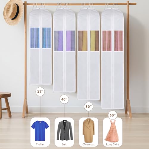 Univivi 40 Inch Cotton Garment Bags for Hanging Clothes 4 Pack, White - size: 40 Inch - 4 Pack