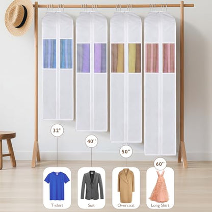 Univivi 50 Inch Cotton Hanging Garment Bags for Storage 2 Pack, White - size: 50 Inch - 2 Pack
