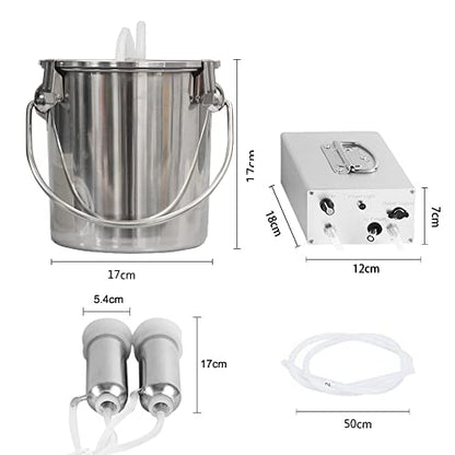 3L Cow Electric Milking Machine, Automatic Rechargeable Battery Powered Pulsation Vacuum Pump with 2 Teat Cups Stainless Steel Bucket for Goat(Battery Model) - color: Cow, size: 3LBattery