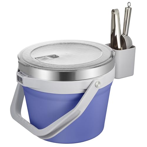 COKTIK 7L Vacuum Insulated Ice Bucket with Lid and Scoop& Tongs，Large capacity Stainless Steel Beverage Bucket for Cocktail, Champagne, Wine, Beer，Large Parties（Purple Suit） - color: Purple Suit