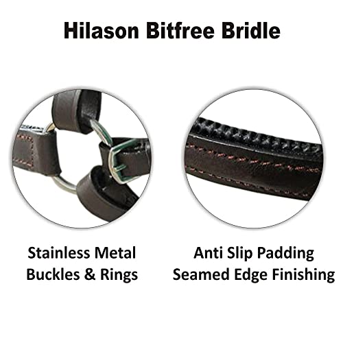 HILASON Bitfree Leather English Bitless Bridle Horse Reins Brown - size: Medium