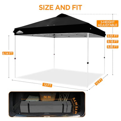 EAGLE PEAK 12x12 Pop Up Canopy Tent Easy Up Canopy Outdoor, Black - color: Black, size: 12x12