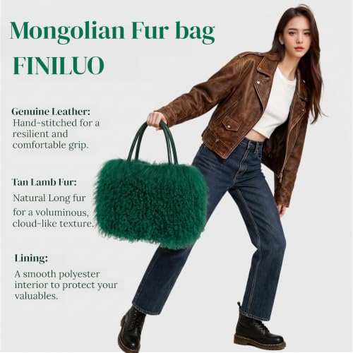 Women Luxury Real Curly Mongolian Lamb Fur Purse - color: Green