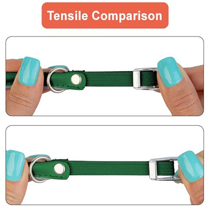 OOPSDOGGY Rolled Leather Cat Collar with Bell, Reflective Kitten Collars with Buckle Include Safety Elastic Strap - Adjustable Small Pet Collars for Boy Girl Cats (Green) - color: Green