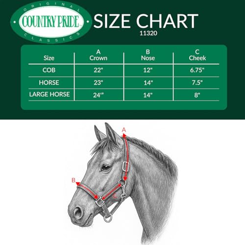 Country Pride Quiet Creek Triple Stitched Premium Leather Halter with Customizable Brass Name Plate, Handcrafted Leather, Adjustable, Rolled Throat Latch, Solid Brass Hardware - color: Black, size: Horse
