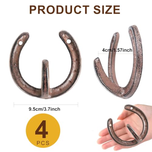 4PCS Cast Iron Horseshoe Wall Hooks, Rustic Western Decor