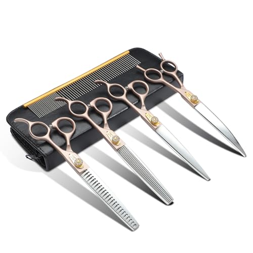 JASON Dog Grooming Scissors Kit - Professional 6 in 1 Shears 7.5" Rosegold - color: Rosegold, size: 7.51
