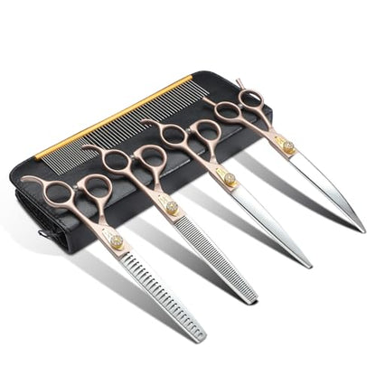 JASON Dog Grooming Scissors Kit - Professional 6 in 1 Shears 7.5" Rosegold - color: Rosegold, size: 7.51