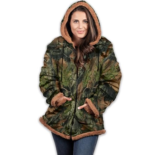 TrailCrest Women's Plush Sherpa Lined Hooded Plaid Zip-Up Jacket - color: Camo, size: Small