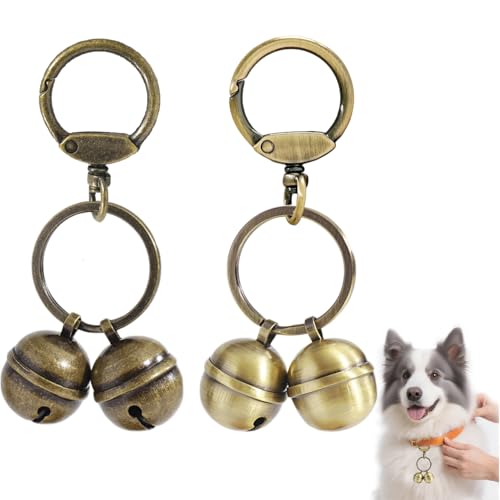 2 Extra-Loud Copper Dog Bells for Medium-Large Dog Collars - color: Glossy Bronze+Bronze, size: Large