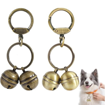 2 Extra-Loud Copper Dog Bells for Medium-Large Dog Collars - color: Glossy Bronze+Bronze, size: Large