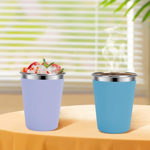 Stainless Steel Kids Cups with Lids, 5 Pack 12oz Spill Proof Cups - color: Light Blue, Green, Pink, Purple Yellow