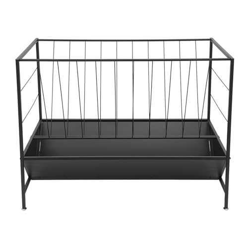 Pasture Hay Feeder - 50 Gallons, 2-in-1 Heavy Duty Hay Grain Livestock Feeder with 30 Gallon Feed Pan, Black Hay Grain Feeding Goats, Calves, Cow, Horse