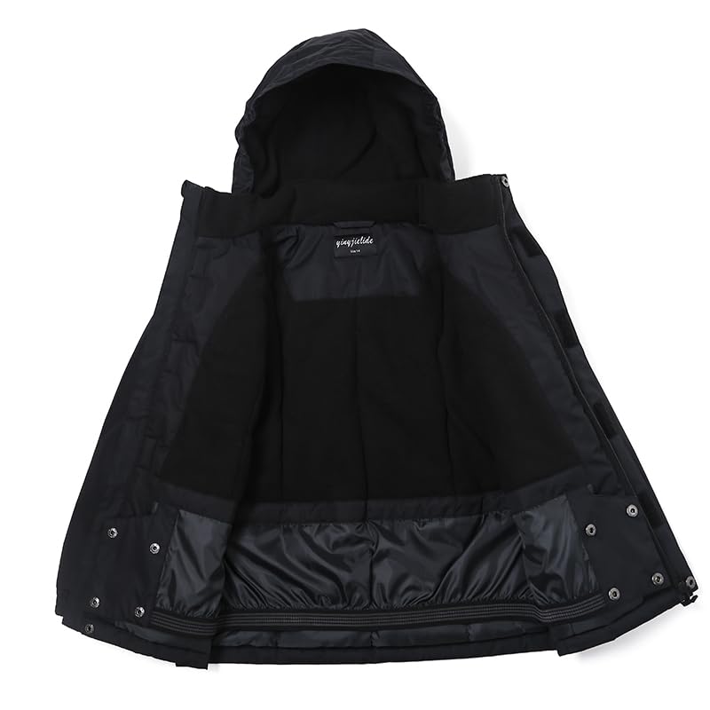 YINGJIELIDE Boy's Waterproof Ski Jacket,Kids Outdoor Snowboarding windproof Jacket,Fleece Lined Hooded,Warm Winter Snow Coat - color: Black, size: 5-6 Years