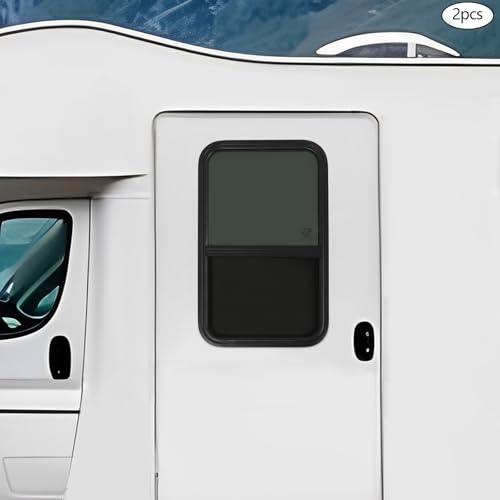 2 Pack RV Window, 18" X 30" Universal RV Window Vertical Slide W/Trim Ring, Vertical Sliding Glass Window with Screen Window for Cargo, Horse Trailer (18"Wx30"H（2 pack）) - size: 18"Wx30"H（2 pack）