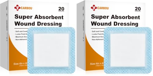 Carbou 4" x 4" Super Absorbent Wound Dressing, 40 Pack, Non-Adhesive Pads - size: 4"x 4"(Pack of 40)
