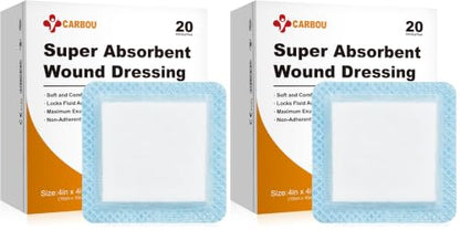 Carbou 4" x 4" Super Absorbent Wound Dressing, 40 Pack, Non-Adhesive Pads - size: 4"x 4"(Pack of 40)