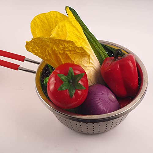 Stainless Steel Perforated Metal Colander Strainer with Long Red Handle Sieve Sifters Use for Kitchen Food Pasta Noodles Spaghetti Vegetables Silver - 7.9inch - color: Red Single Handle 7.9 inch