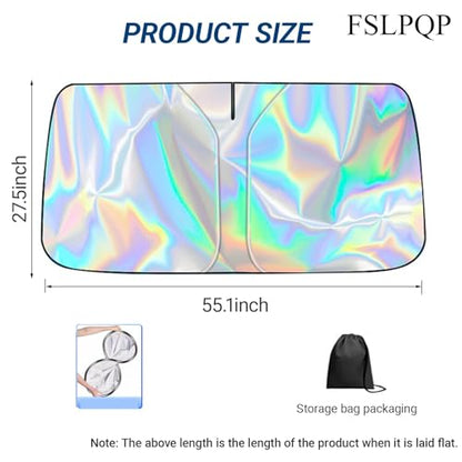 Windshield Sun Shade with Storage Pouch Keep Interior Cool, Foldable Laser Titanium Silver Front Window Shield Blocker Screen Visor Protector Cover Universal Fit for Car Truck SUVs (S) - size: S(55.1 * 27.5 inch)