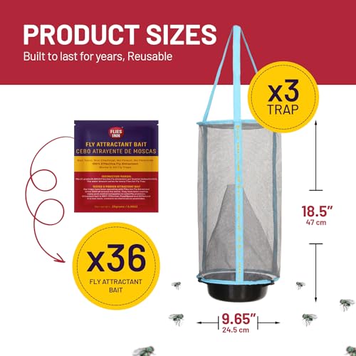 1 Flies Inn LITE Fly Cage Ranch Fly Trap with 2 Flies Inn Fly Bait Refill, Low Odor, Reusable, Built to Last for Years (3 Traps + 36 Baits, 1) - style: 3 Traps + 36 Baits