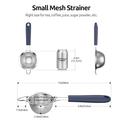U-Taste Fine Mesh Strainer, 18/8 Stainless Steel Sieve, S/Midnight Blue | Tea Coffee Strainer with Silicone Handle, Mini Small Ultra Fine Sieve, Metal Colander for Loose Tea/Juice/Pulp/Matcha/Liquids - color: (3) Midnight Blue, size: S-3.35in