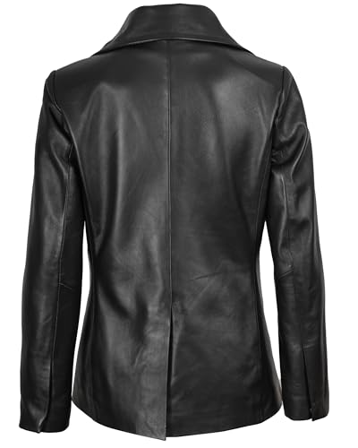 fjackets Lambskin Stylish Leather Car Coats for Womens - Real Long Leather Jacket Women Casual Leather Coat Women Outerwear - color: Breanna Women Coat Black, size: Medium