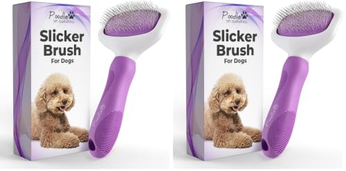 Poodle Pet Slicker Brush - For Dogs, Cats, Rabbits - Matted/Loose Fur, Knots - Suitable for Doodle/Goldendoodle Grooming and Shredding Short/Long Hair (Pack of 2) - color: Purple, size: Regular Size (Pack of 2)