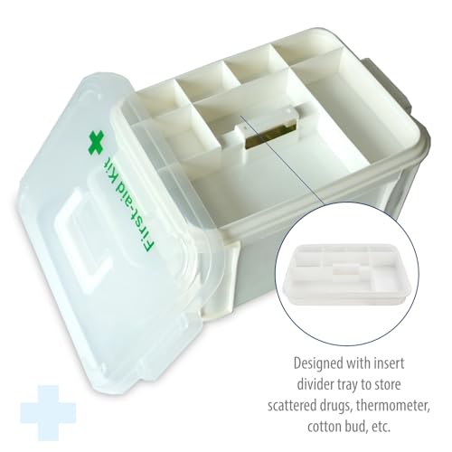 Deke Home - Portable First Aid & Medicine Organizer Box with Handle – Plastic Family Medical Storage Kit for Travel, Car, Home, Camping, Office + Pill Cutter